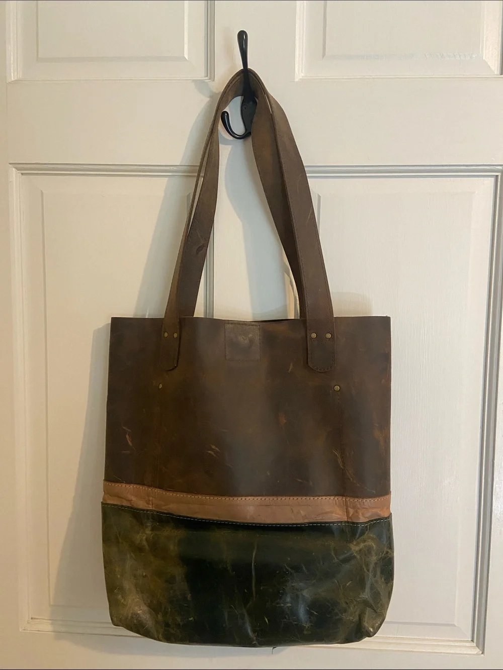 NaNa Brown and Tan Two-Tone Leather Messenger Tote